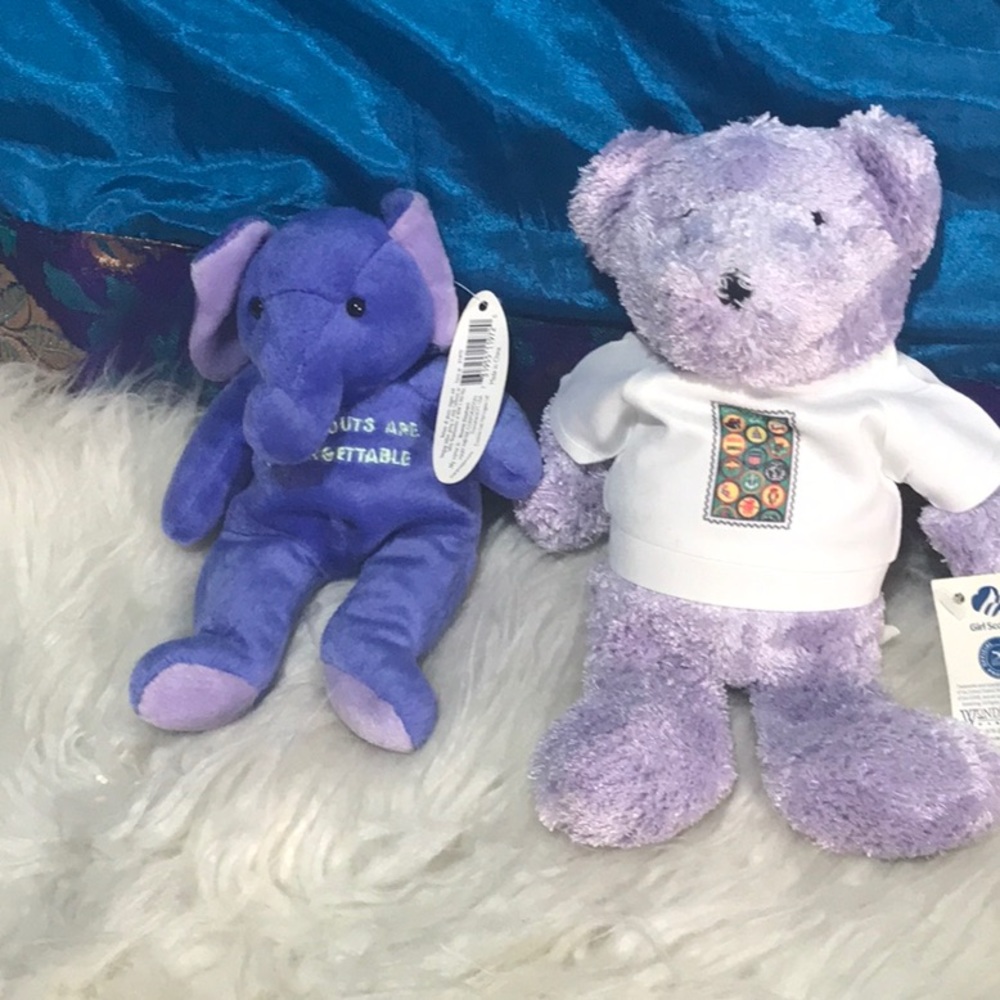 NWT tags 2 Girl’s Scouts plush bear elephant 8-in